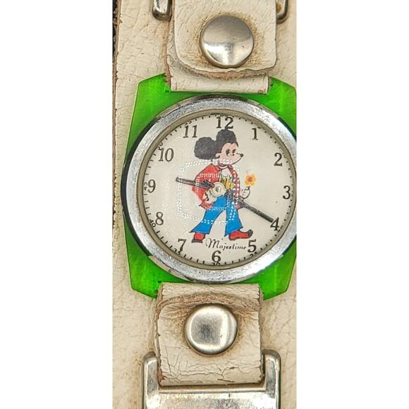Vintage Rare Swiss Made, Majestic Mickey Mouse Burgana Clear Case Watch Running main image 12